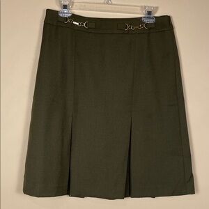 Talbots Women’s Wool Blend Knit Chain Link Olive Green Pleated A-Line Skirt